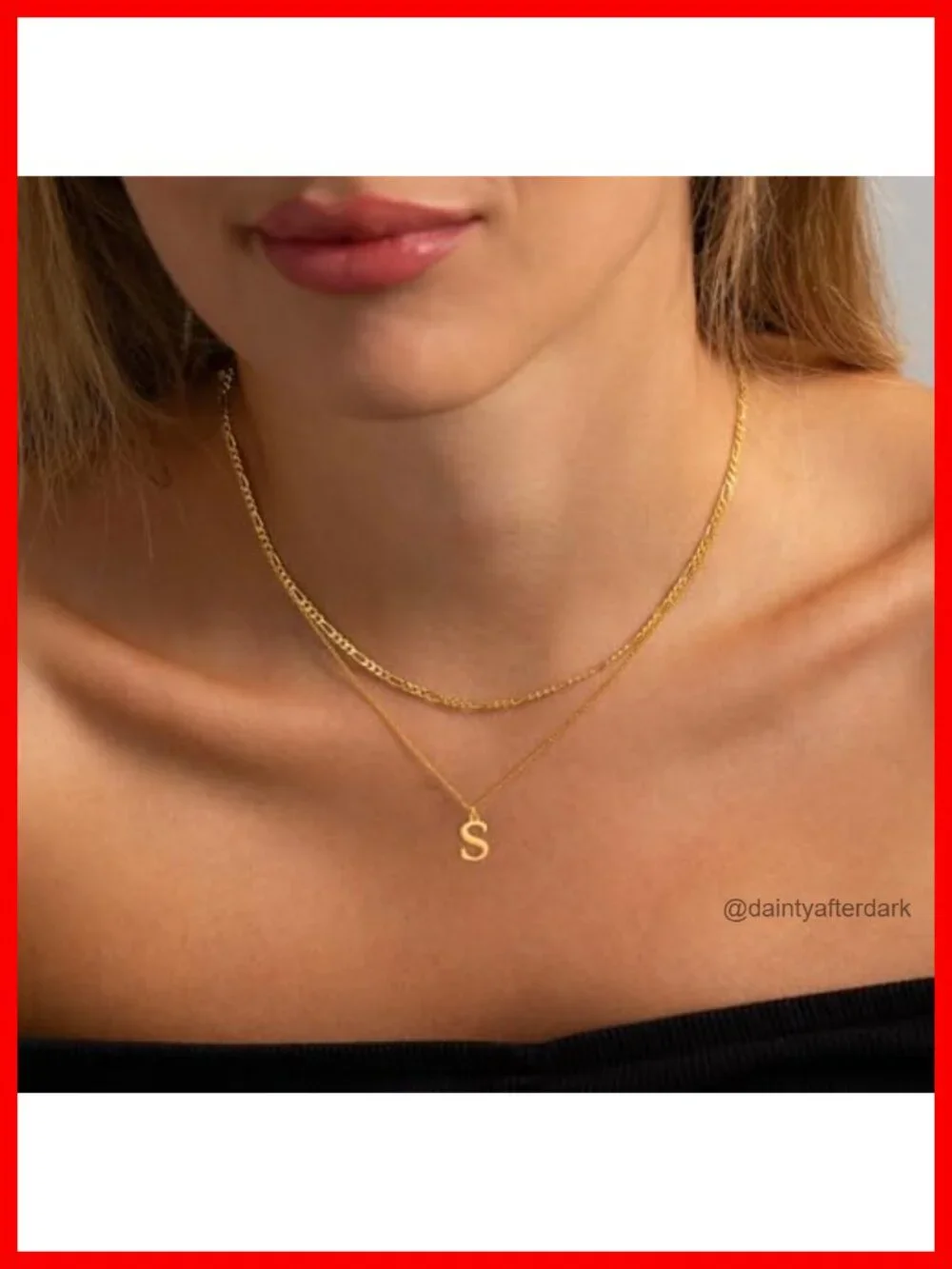 Gold Plated Layered Initial Pendant Necklace Set Dainty Figaro Chain Choker